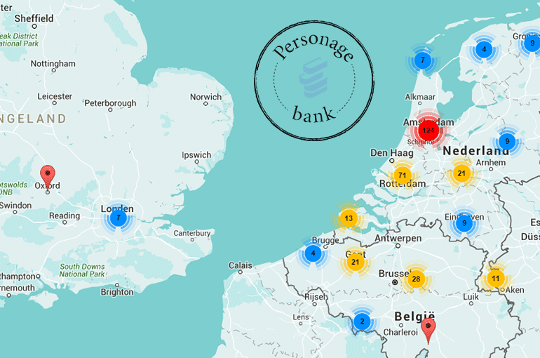 Kaart Personagebank: woonplaatsen van romanpersonages